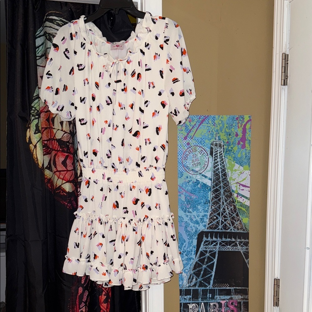 White Buddy Love Dress with Colorful Print